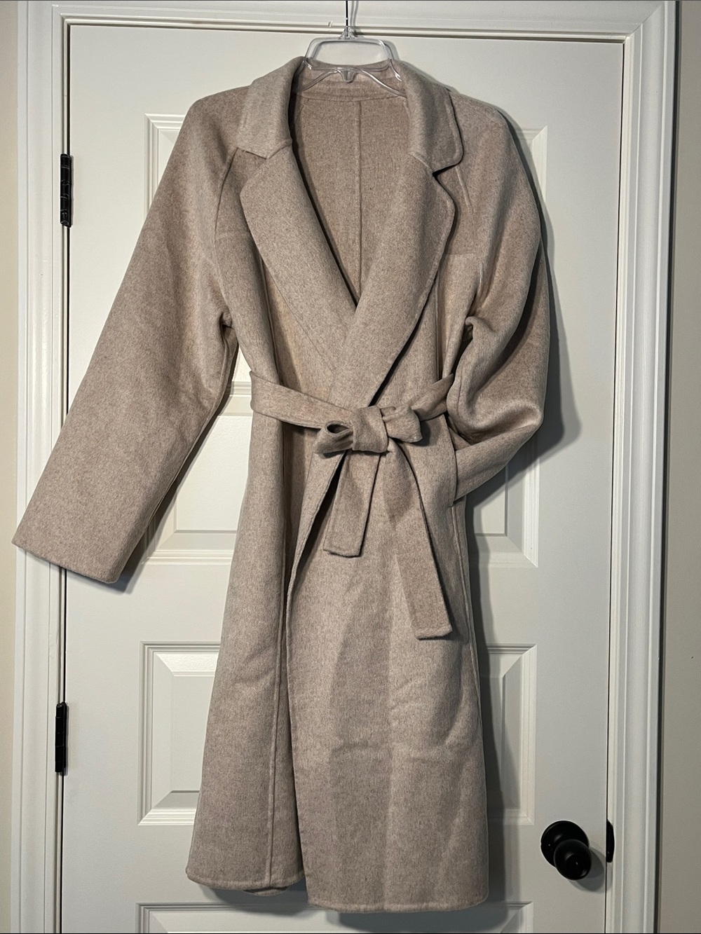 J.ING NWT 100% Wool Long Belted Wrap Coat Beige Oatmeal S/M